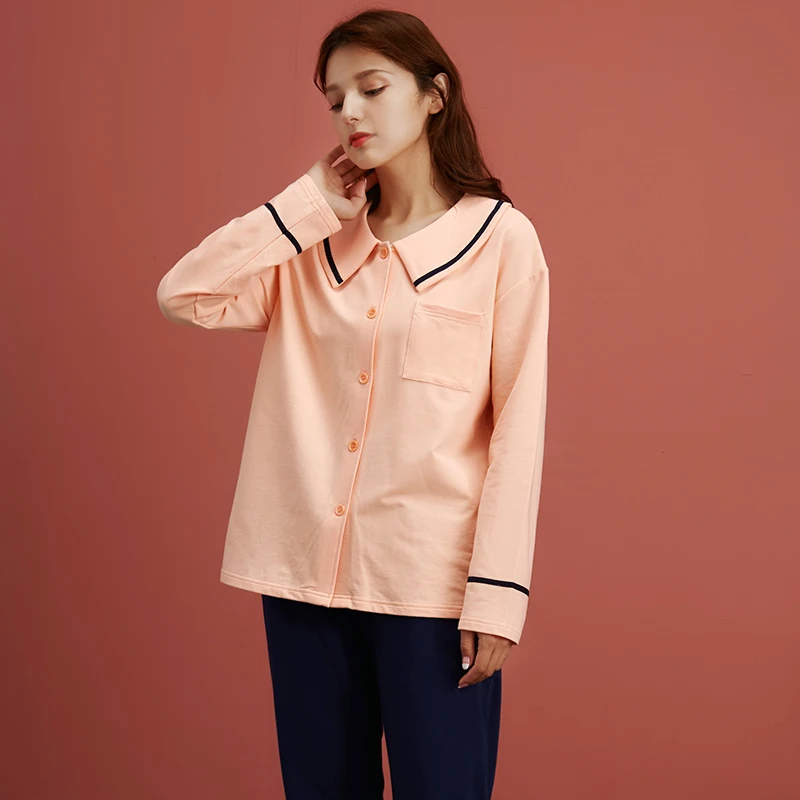 

Spring 2021 new women's pajamas set home wear pants cotton crew neck casual and comfortable home wear