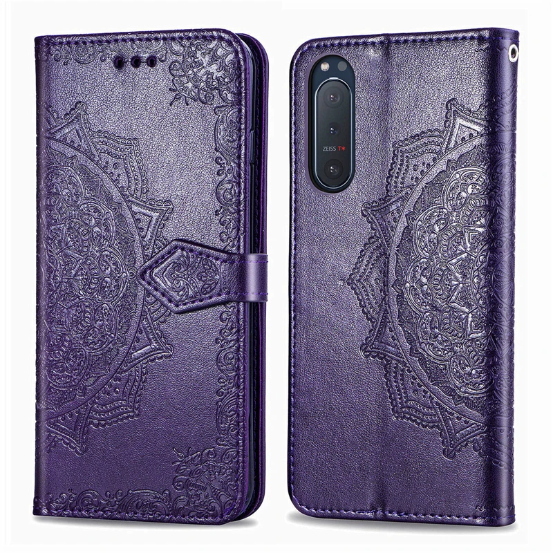 Чехол бумажник для Sony Xperia 5 II чехол бампер с цветочным рисунком кожаный книжка