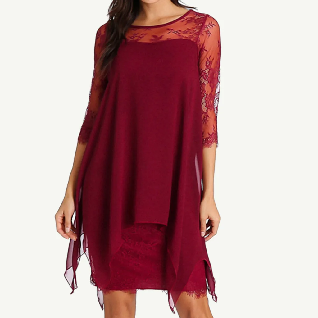 MIARHB женское шифоновое платье с кружевом и рукавом три четверти Сексуальное