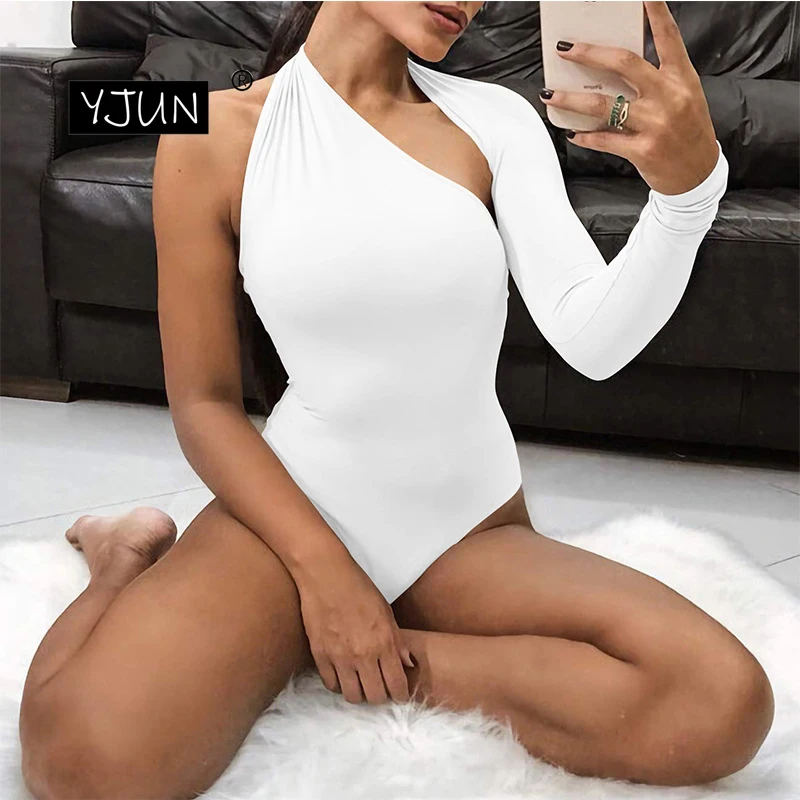 Женское боди на одно плечо однотонное черное белое красное большого