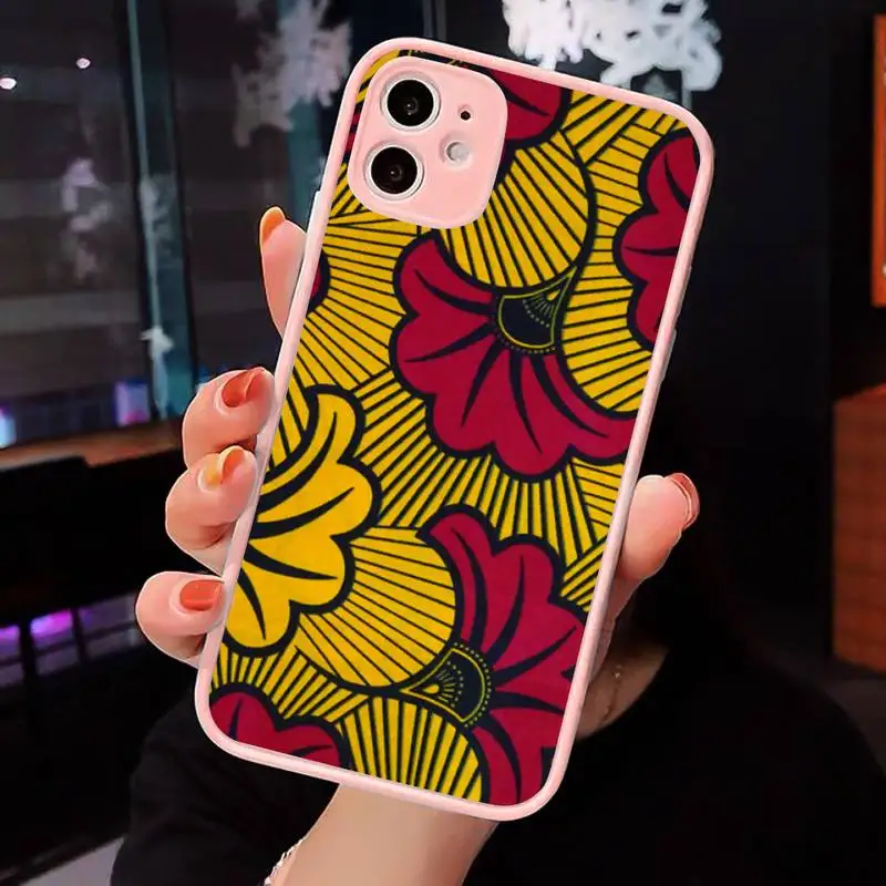 

color African style fabric print Phone Case Matte Transparent for iPhone 7 8 11 12 s mini pro X XS XR MAX Plus cover funda