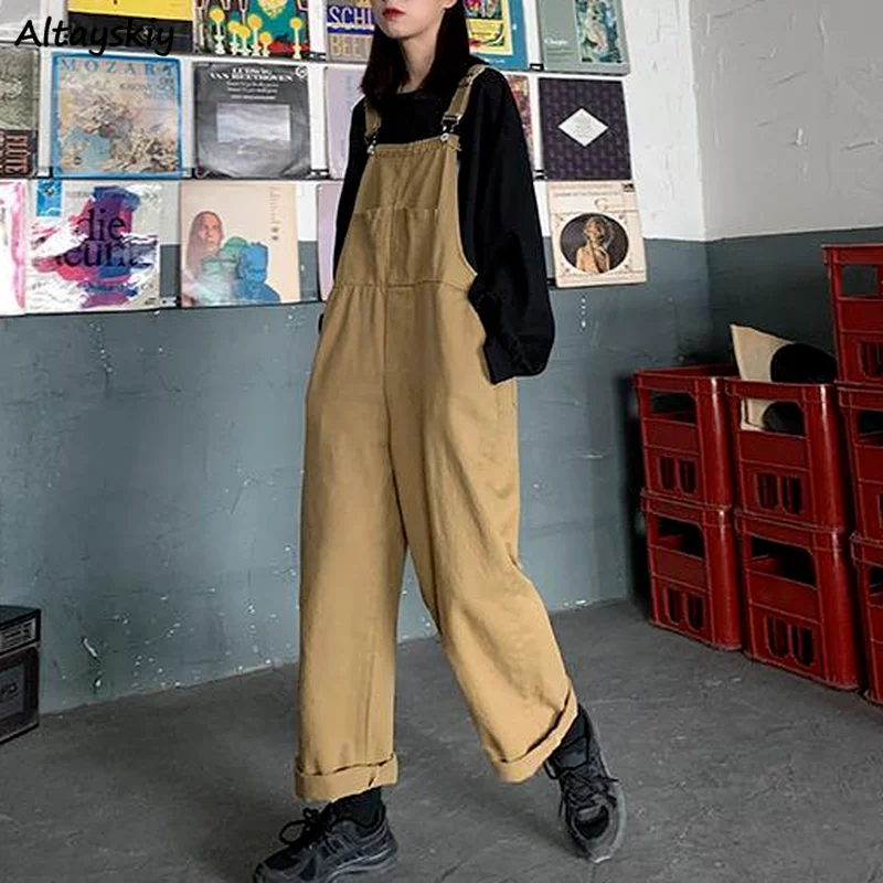 

Jumpsuits Women Fashion Solid Simple Denim Overalls Chic Vintage Retro All-match Ulzzang Teens Harajuku Loose Causal Female Cool