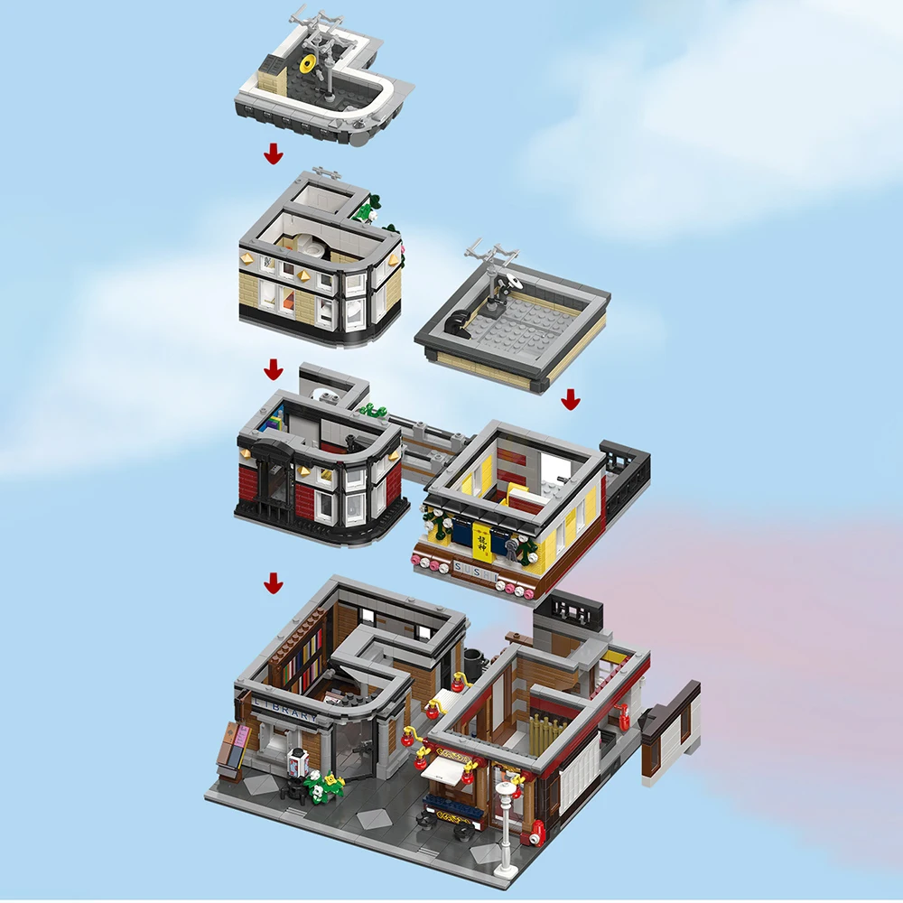 Конструктор MOC суши-угол с фигурками конструктор сделай сам из серии городская