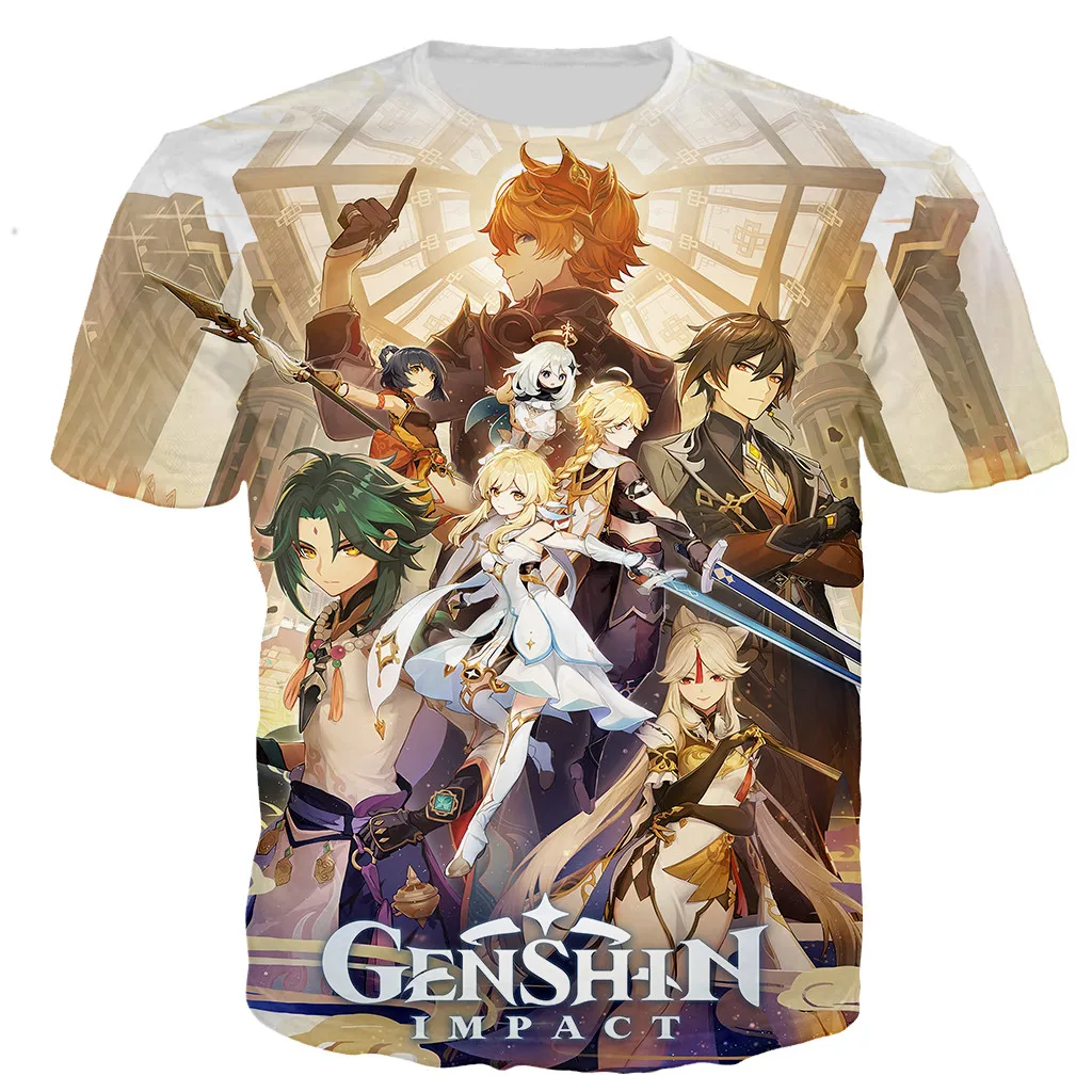 

Футболка Мужская/женская с 3D-принтом игры Genshin Impact, Повседневная футболка в стиле Харадзюку, уличная одежда