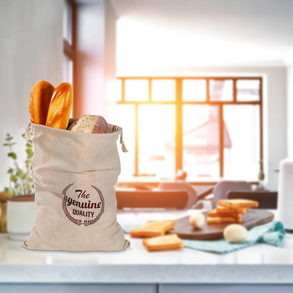 

Linen Bread Bag Reusable Homemade Artisan Bread Storage Bag French Baguette Drawstring Bag Kitchen Storage Reuseable Bread Bags
