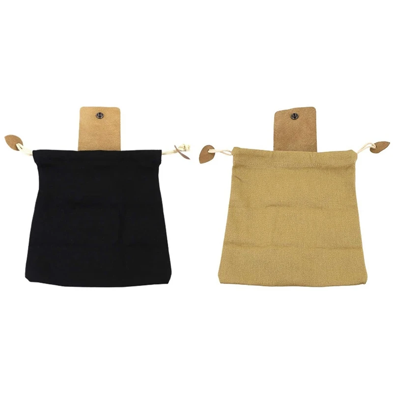 

2X Collapsible Canvas Foraging Pouch, Fruit Picking Waist Hanging Bag With Leather Cover Drawstring Storage Bag-B & D