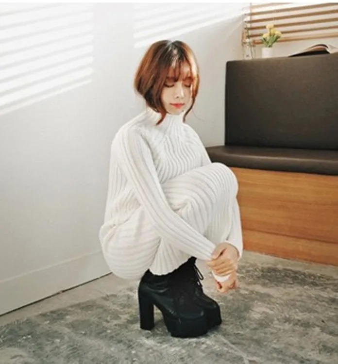 Корейский стиль длинный пуловер платье-свитер женская одежда одношаговое