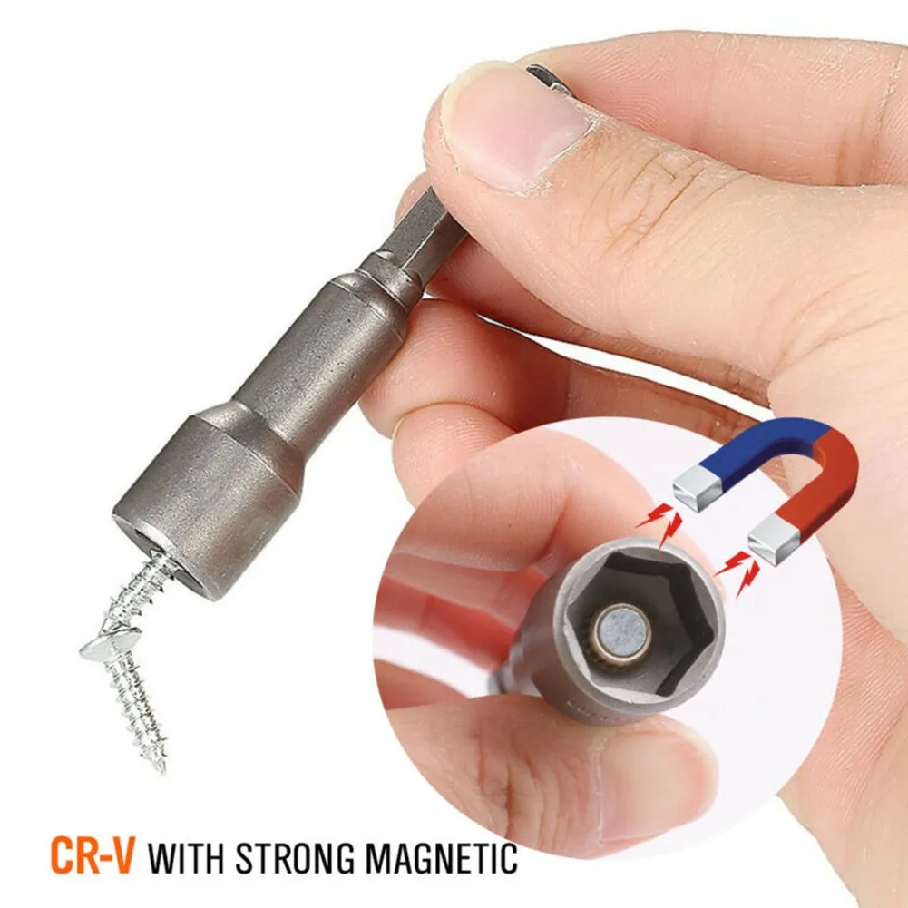 

10Pcs/set 8mm Magnetic Screwdriver Bit Drill Nut Setter Roofing Cladding 65mm Length 1/4\\\" Hex Shank Metric Wrench Socket Bit