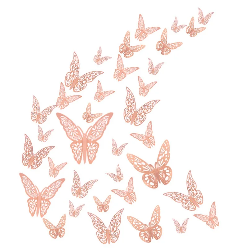 

12pcs Beautiful Cake Decorations 3D Hallow Butterfly Stickers Happy Birthday Cake Toppers for Christmas Tree Decor Wedding