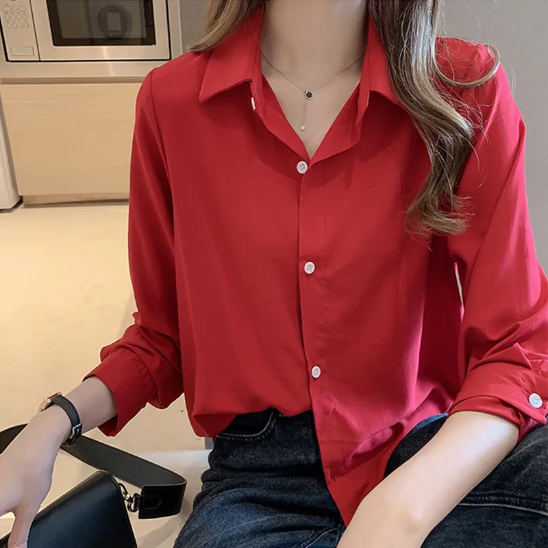 

Shirts Womens OL Style Solid Long Sleeve Turn-down Collar Loose Plus Size 4XL Blouses Female Leisure Daily All-match Autumn Chic