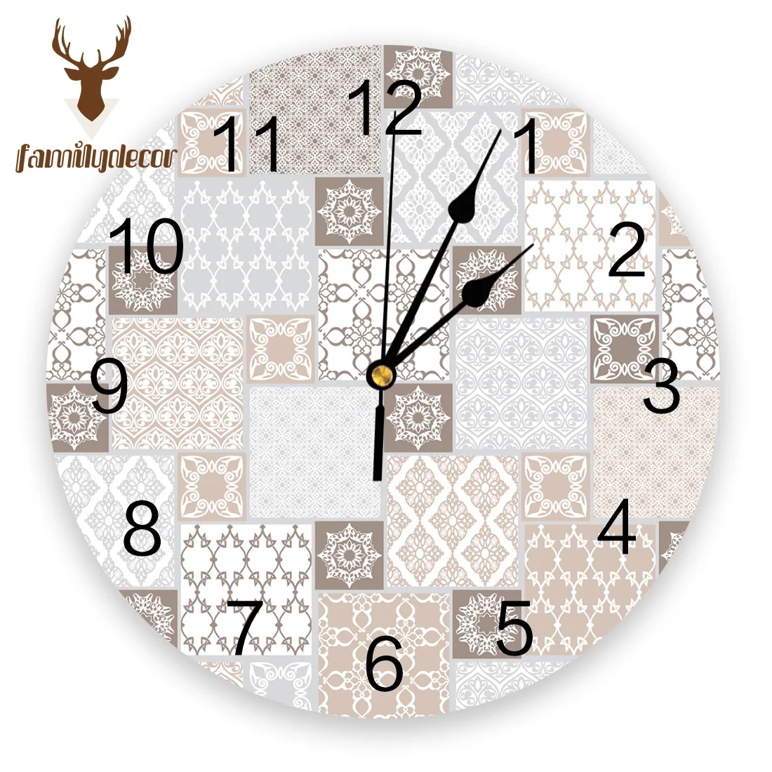 

Moroccan Geometric Checks Printed PVC Wall Clock Modern Design Home Decor Bedroom Silent Oclock Watch Wall For Living Room