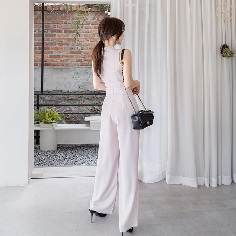 Elegant  Business Sleeveless Jumpsuits Women  New Wide Leg Long Playsuits Casual Office Lady  Work Wear Rompers