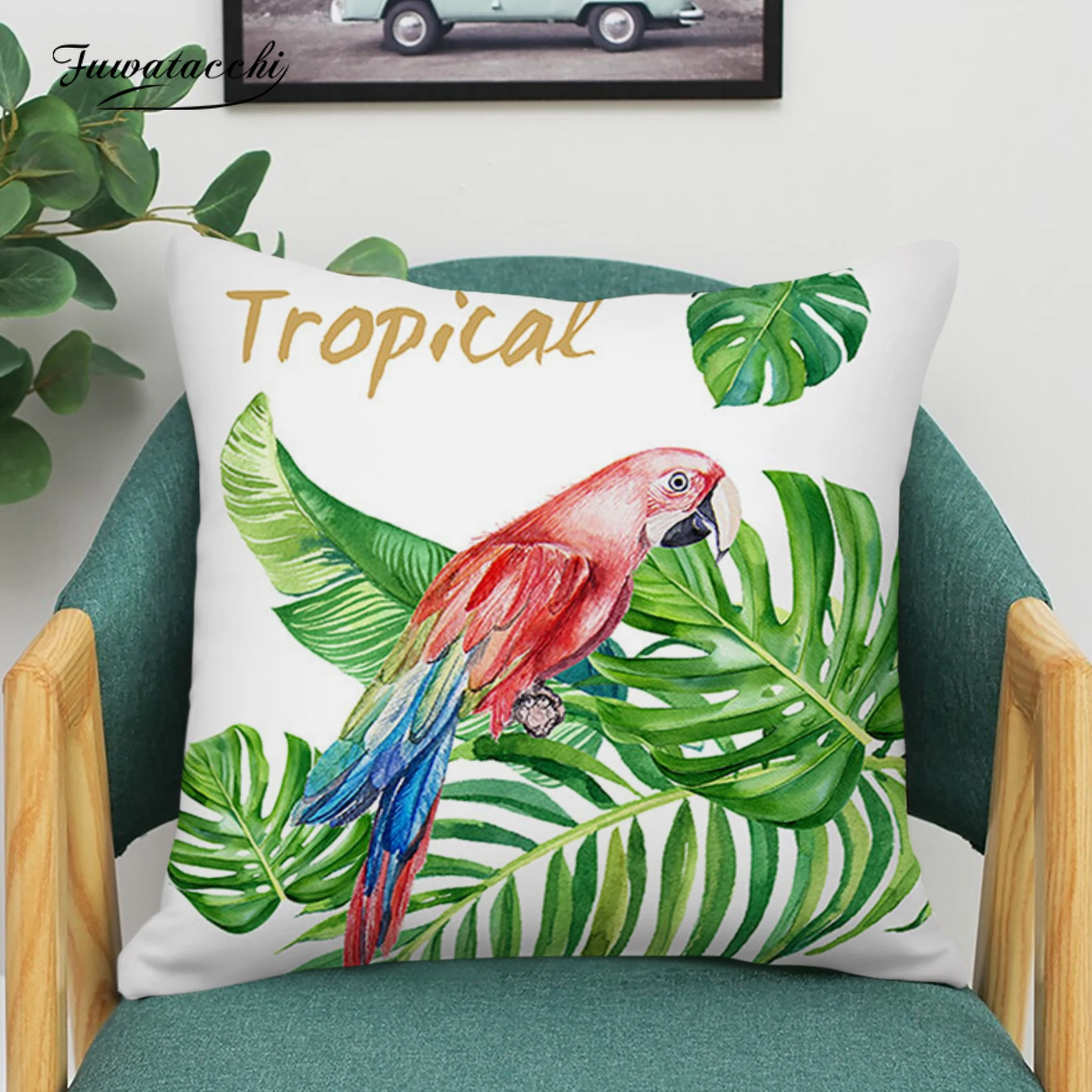 

Fuwatacchi Cushion Cover Plant Leaves Print Home Sofa Pillow Cover Couch Decoration Throw Pillow Case 45X45CM Fundas De Cojin