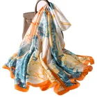 Женский шелковый шарф, пляжный хиджаб, шали и палантины, роскошный брендовый женский платок с цветочным принтом, дизайнерская бандана, Новинка лета 2020