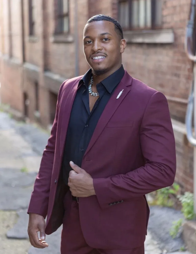 

Модный дизайн, бордовые мужские костюмы с вырезом на лацкане и одной пуговицей, смокинг для жениха, Свадебный, выпусквечерние, вечерний Мужс...