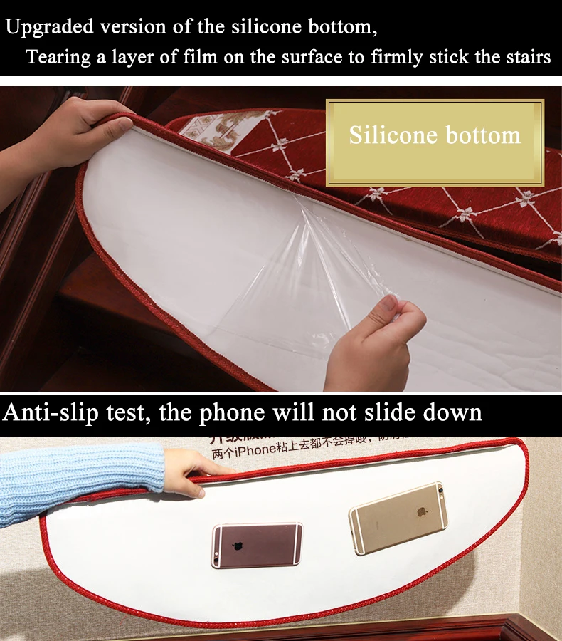 

Non-Slip Silicone Bottom Staircase Pads Step Mats for Stair Carpet Treads Protect Staircases Scratched Glue Free Grey Carpet