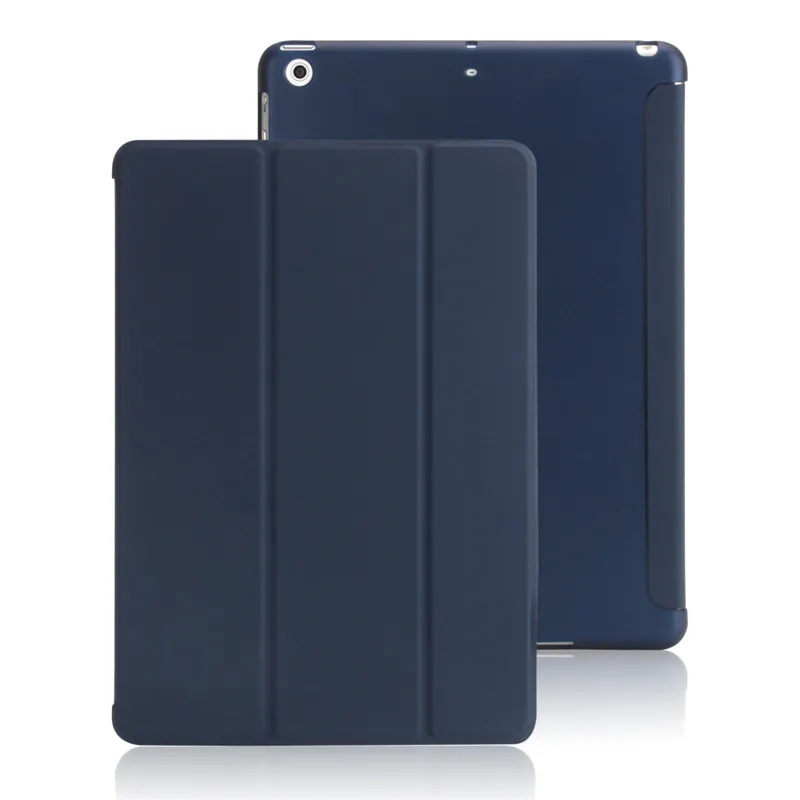 dark blue Чехол для Apple iPad Air 2, ультратонкий, 3 сложения, чехол для Ipad 6, прозрачный, ТПУ, задняя крышка, умный спящий планшет, 9,7 чехол, функция+ пленка - Цвет: dark blue