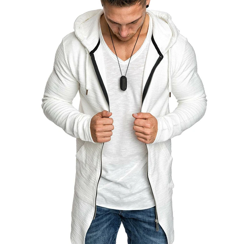 Мужская Осенняя толстовка повседневный длинный кардиган с капюшоном свитшот