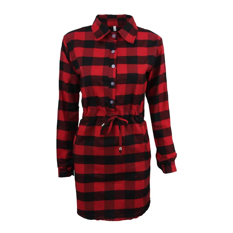 

Dress women's fashion new plaid shirt dress women's autumn decoration waist waist dress