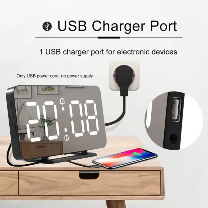 

Digital Mirror Alarm Clock Wall Clock LED Temperature Display Snooze Clock D08F