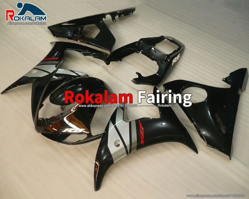 

Комплект обтекателей для мотоцикла Yamaha YZF600 R6 2005, черный, серебристый, кузов на вторичном рынке (литьё под давлением)