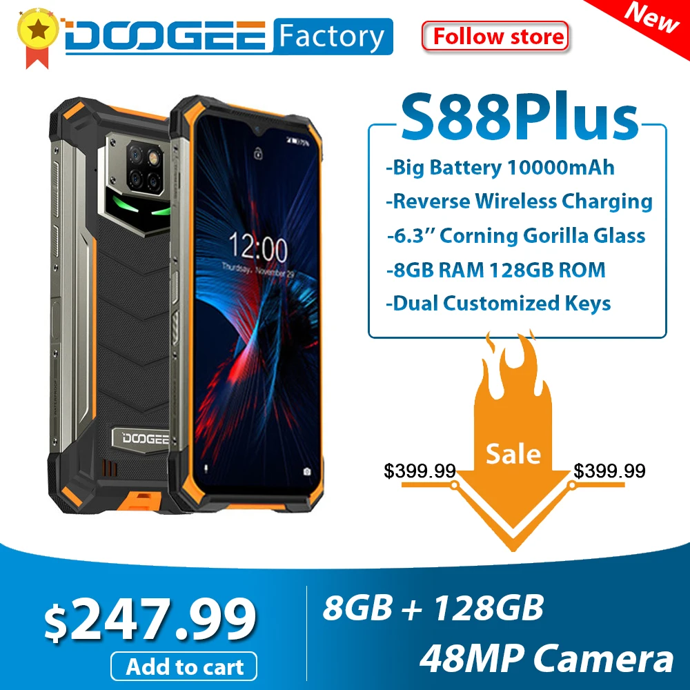 DOOGEE S88 Plus смартфон IP68/IP69K 10000 мАч прочный мобильный телефон 8 ГБ 128 Android 10 Helio P70