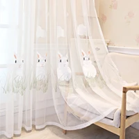 cartoon plush bunny white curtain for baby kids bedroom embroidery voile sheer drape living room window z058e