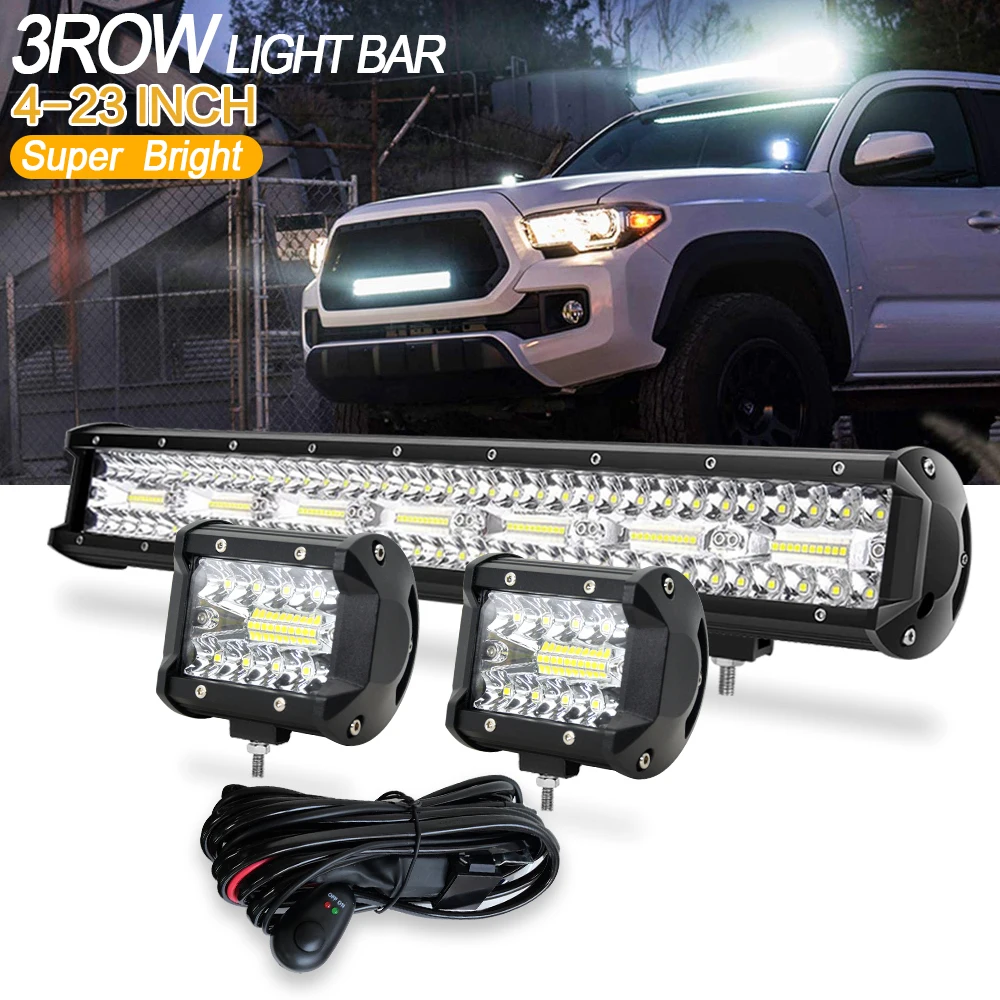 FI-Lighting Triple Row 4/20inch LED Light Bar 42000LM Offroad  Wire Kit Combo Beam For Tractor 4X4 UAZ Offroad 4WD ATV Truck 12V