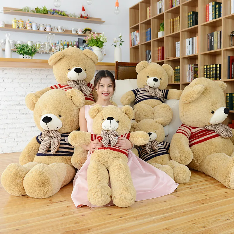 

New Hot Sale Large Cartoon Striped Sweater Dressing Bear Doll Teddy Plush Toy Girls Cute Doll Gifts Home Decorations