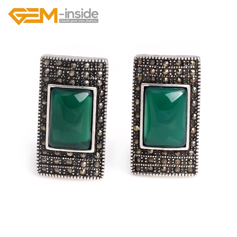 Антикварное Кольцо Серьги Кулон Ювелирные наборы прямоугольник голубое стекло