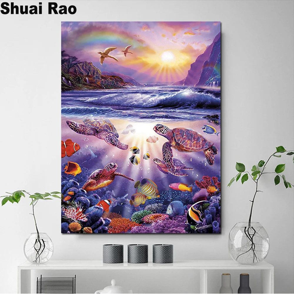

diamant painting Sea turtle picture of rhinestones full square round drill embroidery 5d DIY Diamond Painting mosaic seascape,