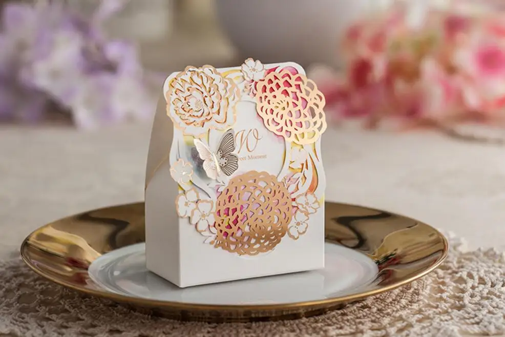 Коробка для бронзовых конфет лазерной резки подарочная упаковка bomboniere свадьбы