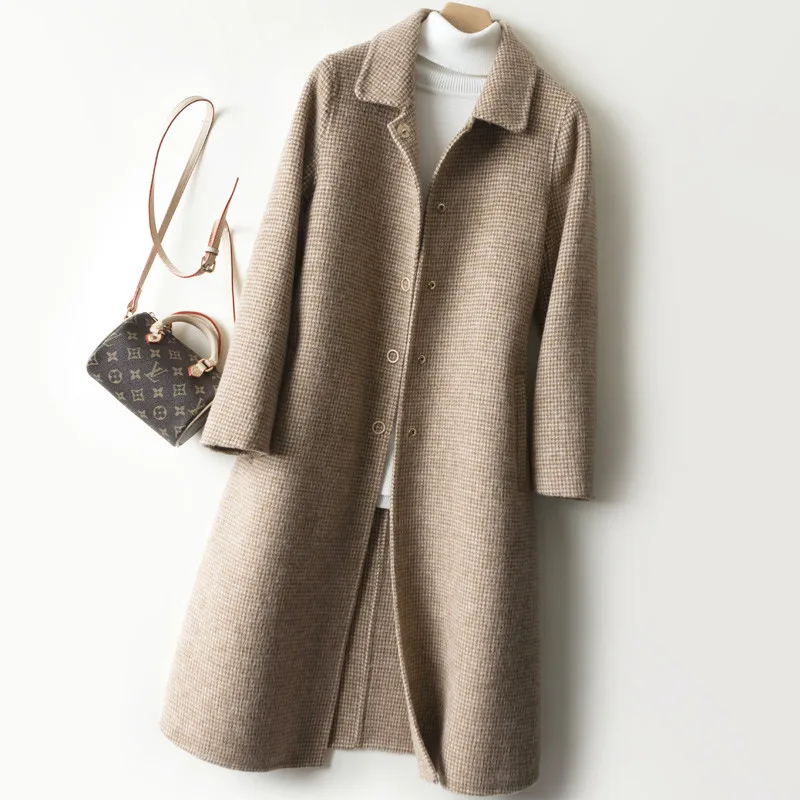 

High Quality 2021 Autumn Winter Women Wool Cashmere Double-Sided Long Woolen Coat New Fashion Female Casual Wool Jacket Overcoat