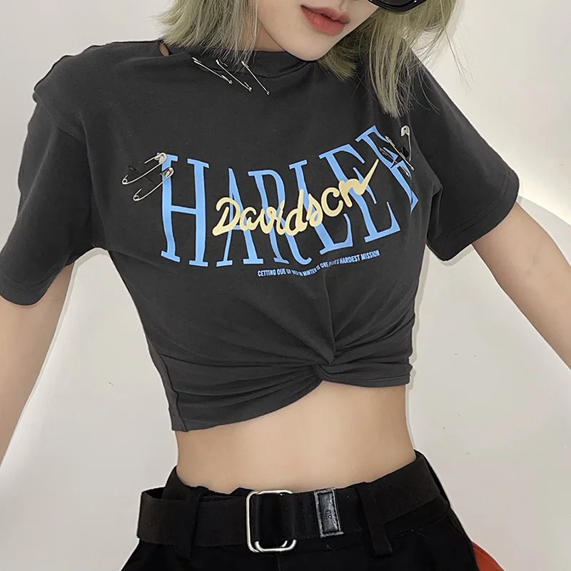 

Женская футболка в европейском и американском стиле, Однотонная футболка с коротким рукавом и надписью, лето 2021