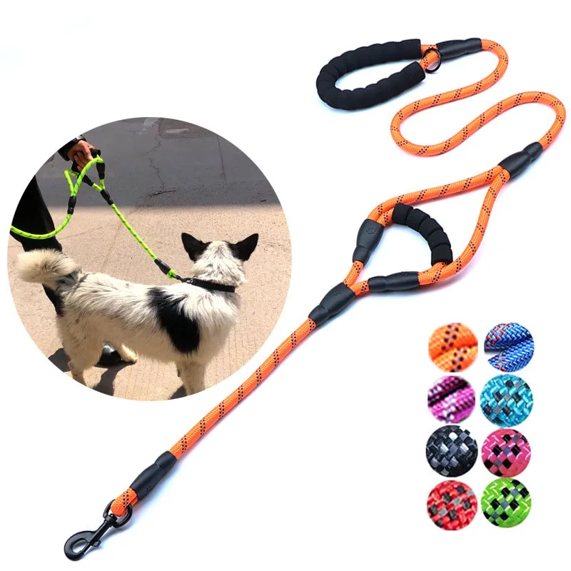 

Dog Traction Rope Double Handle Large Dogs Belt Reflective Pet Ropes Nylon Pets Leash Harness Walking Big Dog Puppy Products