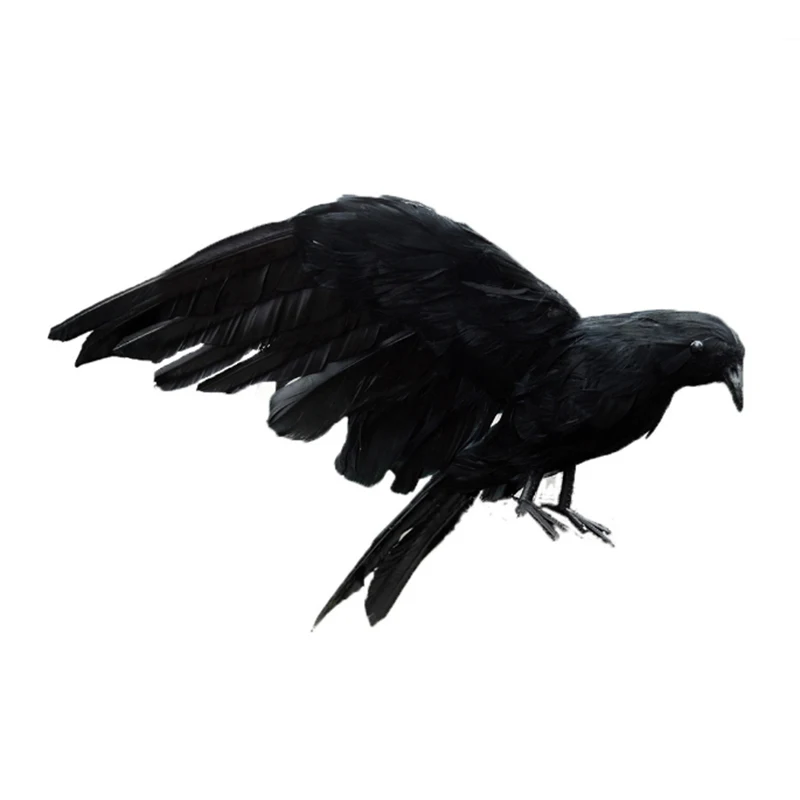 

Quality Halloween prop feathers Crow bird large 25x40cm spreading wings Black Crow toy model toy,Performance prop