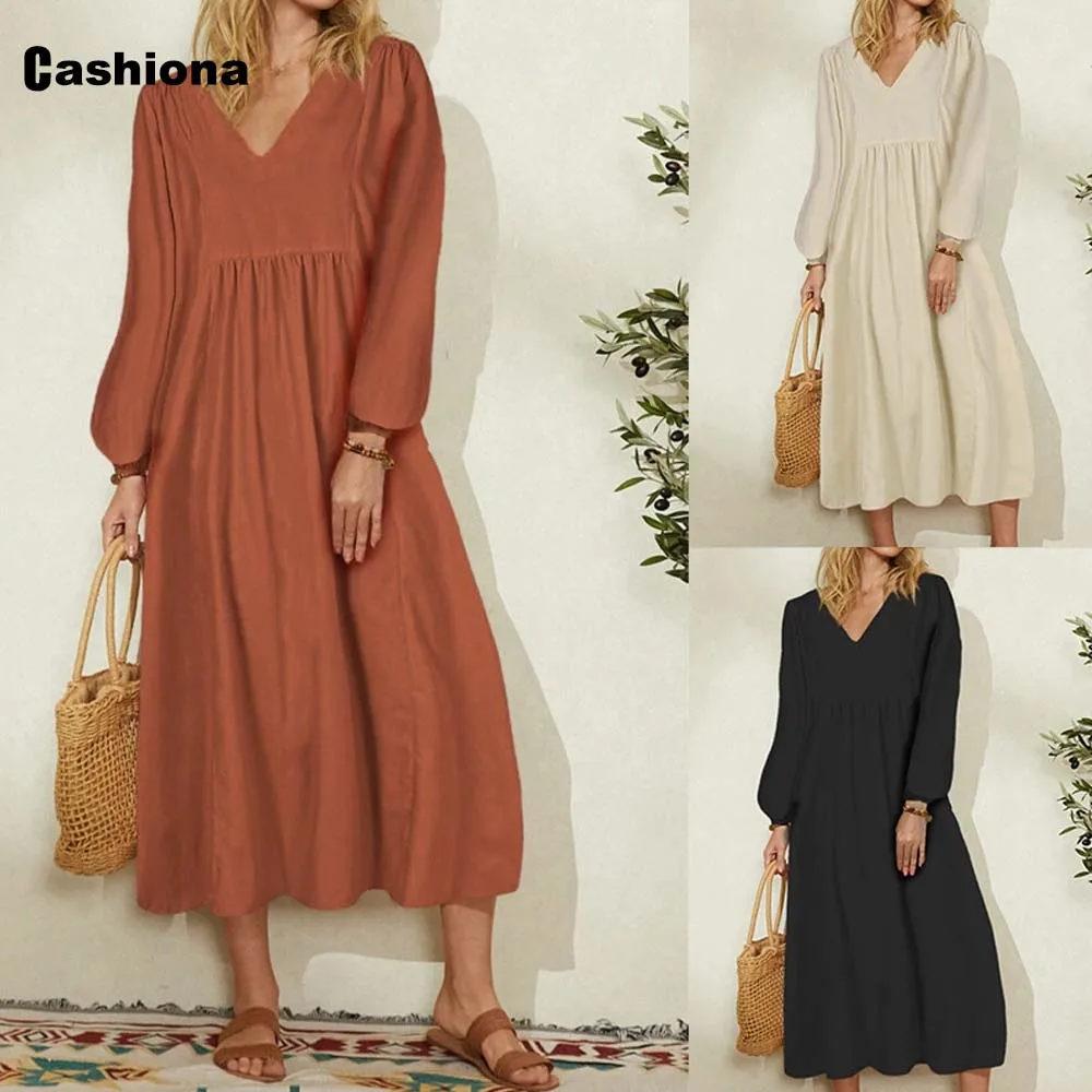 

Plus Size 3XL Women Long Sleeve Mid-Calf Dress White Navy Party Dresses Ladies Summer Casual Beach Dress Femme Clothing 2021