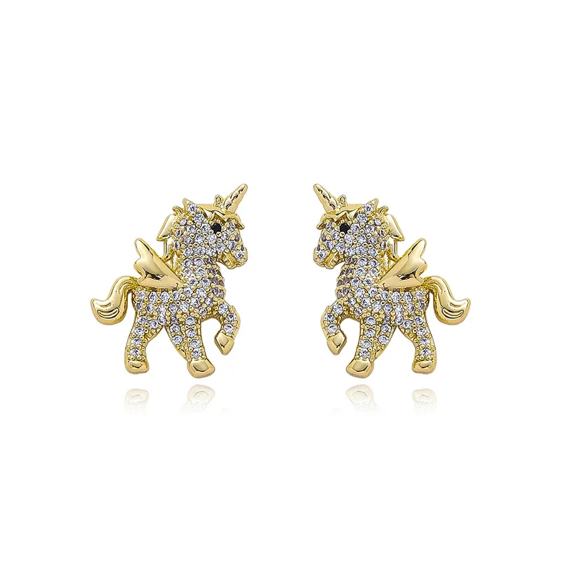 

YL-12 S925 silver needle simple design sense micro-inlaid zircon unicorn earrings net red earrings tide earrings women