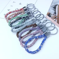 fashion accessories crystal pu leather rope keychain jewelry for women men gift car key chain bag pendant candy colors keyring