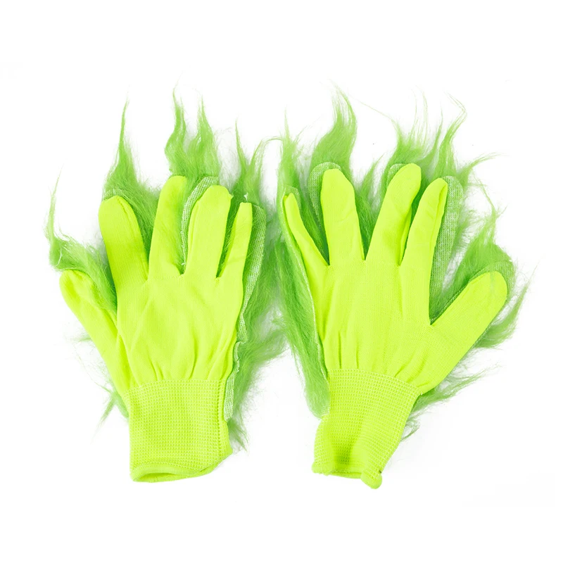 

1Pair Green Grinch Plush Glove Christmas Halloween Party Cosplay Prop Xmas Decor Christmas Decoration Gloves