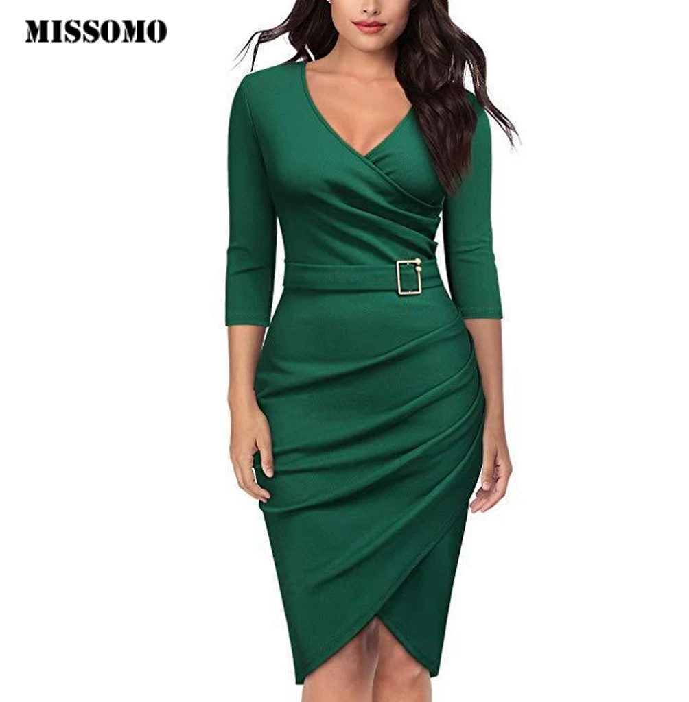 Женское вечернее платье с V-образным вырезом и длинным рукавом | Женская одежда