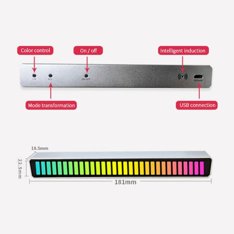 

NEW RGB Voice-Activated Pickup Rhythm Ambient Sound Light with 32 Bit Music Level Indicator for Car Desktop APP Control