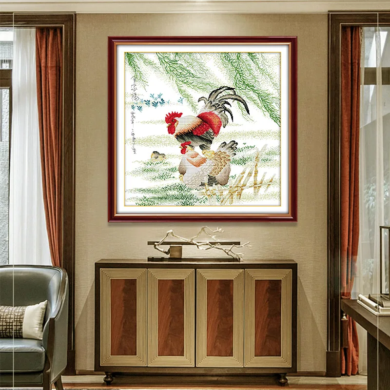 

Animal Chicken Family Counted Cross-Stitch Kits 14CT 11CT Embroidery Needlework Set Home Wall Decor D122 71X70CM 56X55CM