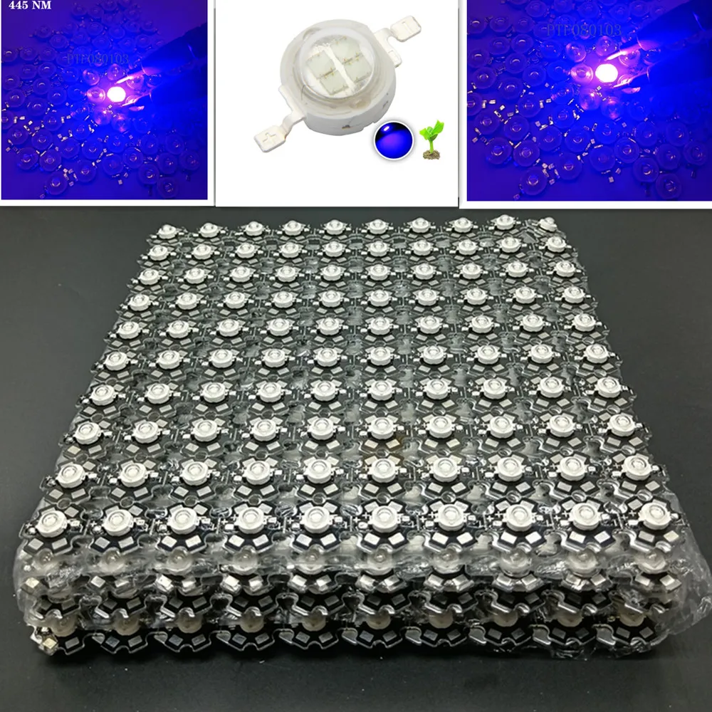 1000pcs 3W 5W High Power LED Chip Lamp Bulbs SMD COB Diodes LED with 20mm star pcb Blue  445nm Grow Light Beads