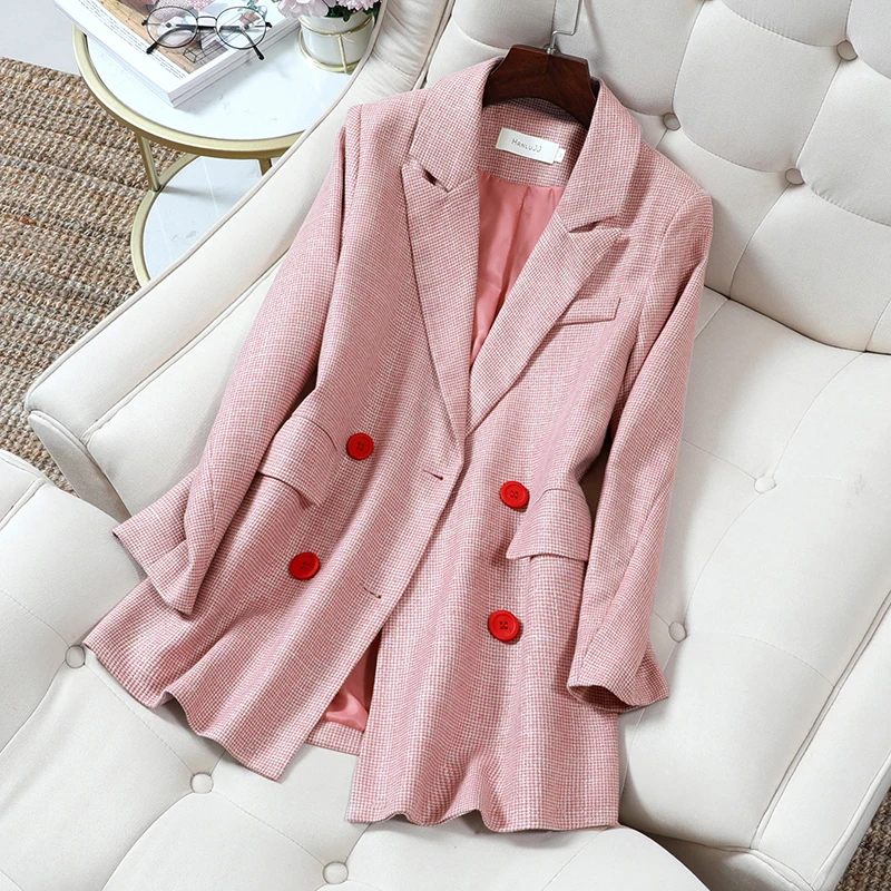 Women Jacket Spring AutumnTraf Fashion Double Breasted Loose Blazer Coat Vintage Long Sleeve Female Outerwear Chic Top