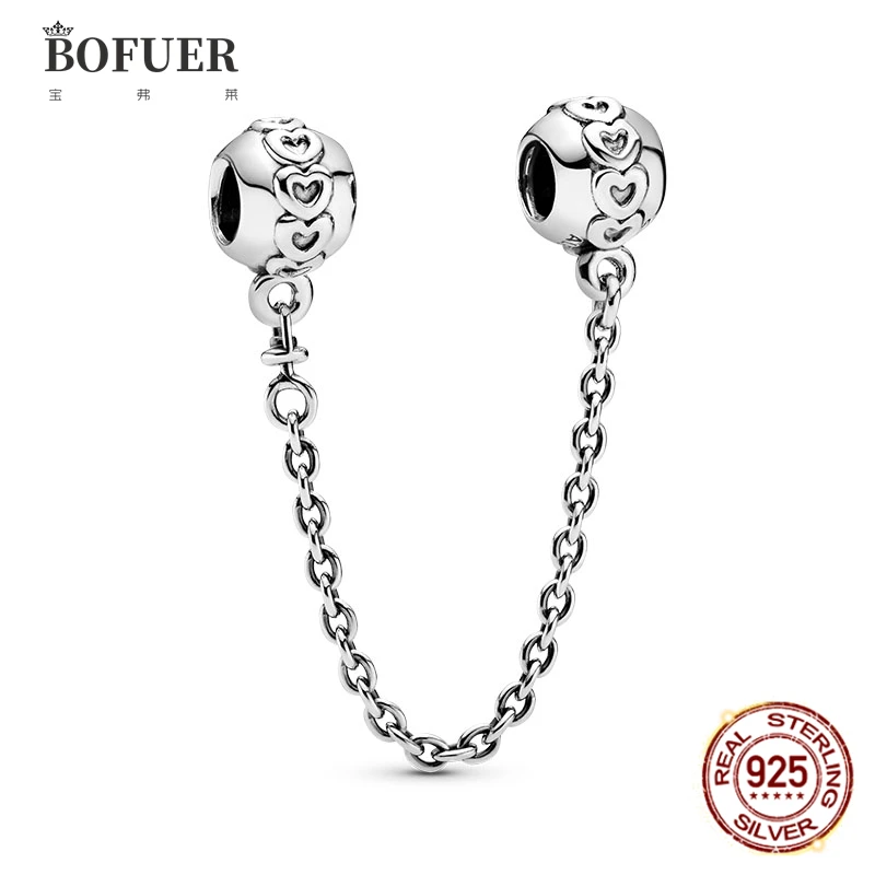

New Sparkling Clear Sparkle Love Safety Chain Charm Bead Fit Pandora Silver 925 Original Bracelet For Women Pendant DIY Jewelry