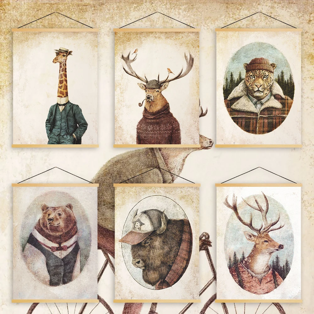 

Настенная картина на холсте, современные животные, картины из массива дерева, подвесные плакаты, лиса, медведь, домашний декор, для гостиной,...