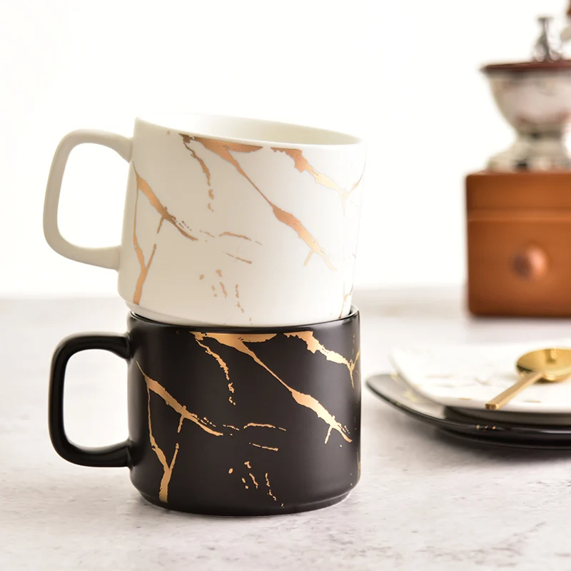 

Nordic Creative Marbling Ceramic Coffee Mugs And Cups Office House-hood Cafe Bar Breakfast Milk Couple Drinking Cup With Saucer