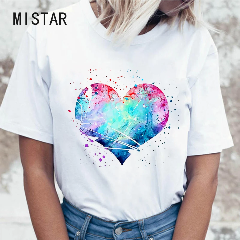 

I Love You Letter Print Heart-shaped New T-shirt Women Korean Trend Trendy Beautiful T shirt Creativity Graphic Interesting Top