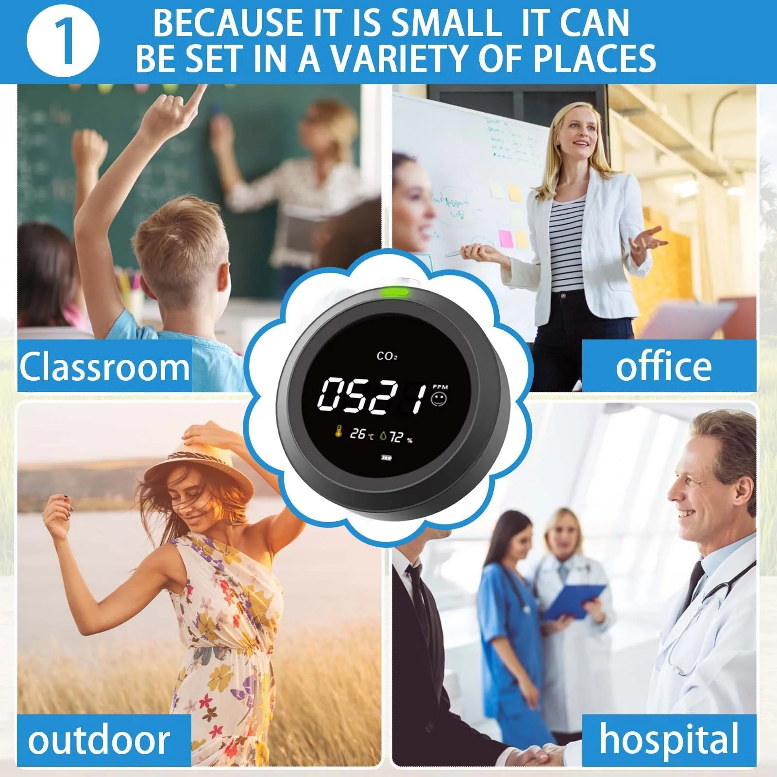 

PHT-5 CO2 Detector Meter Air Analyzer Gas Detector Carbon Dioxide Sensor Indoor and outdoor 5000ppm Temperature Humidity
